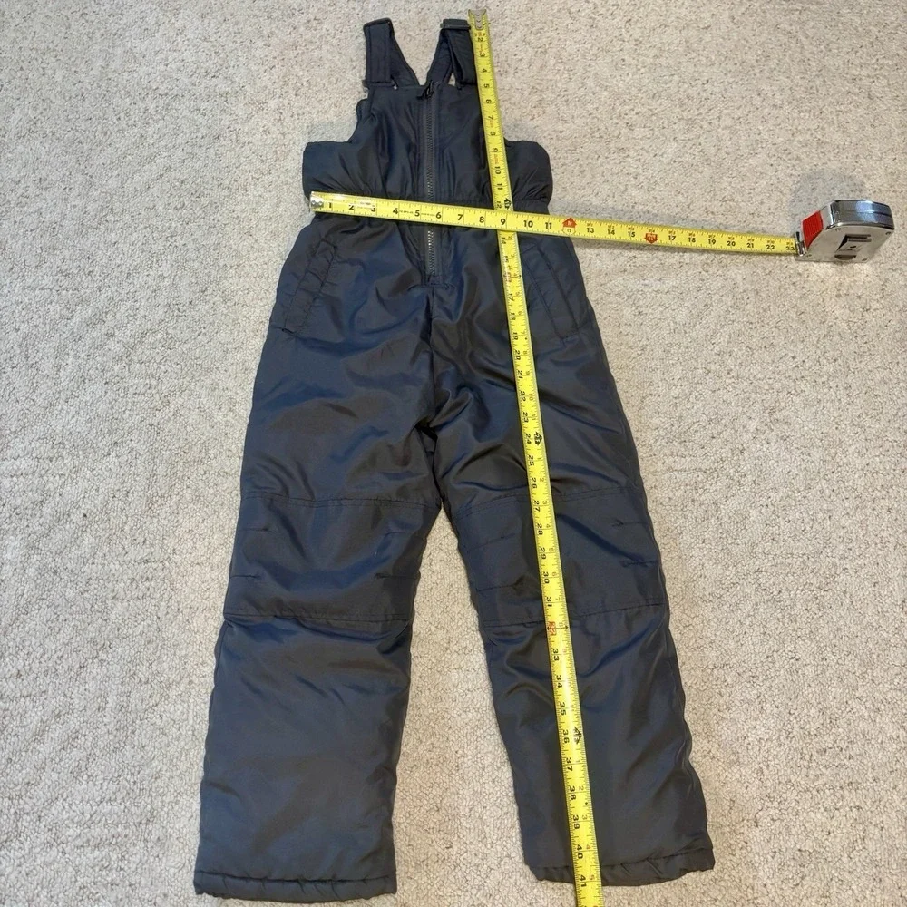 WIPPETTE KIDS SNOW BIBS Sz 7 Unisex Dark Grey Reinf Knees Adj Straps Insulated